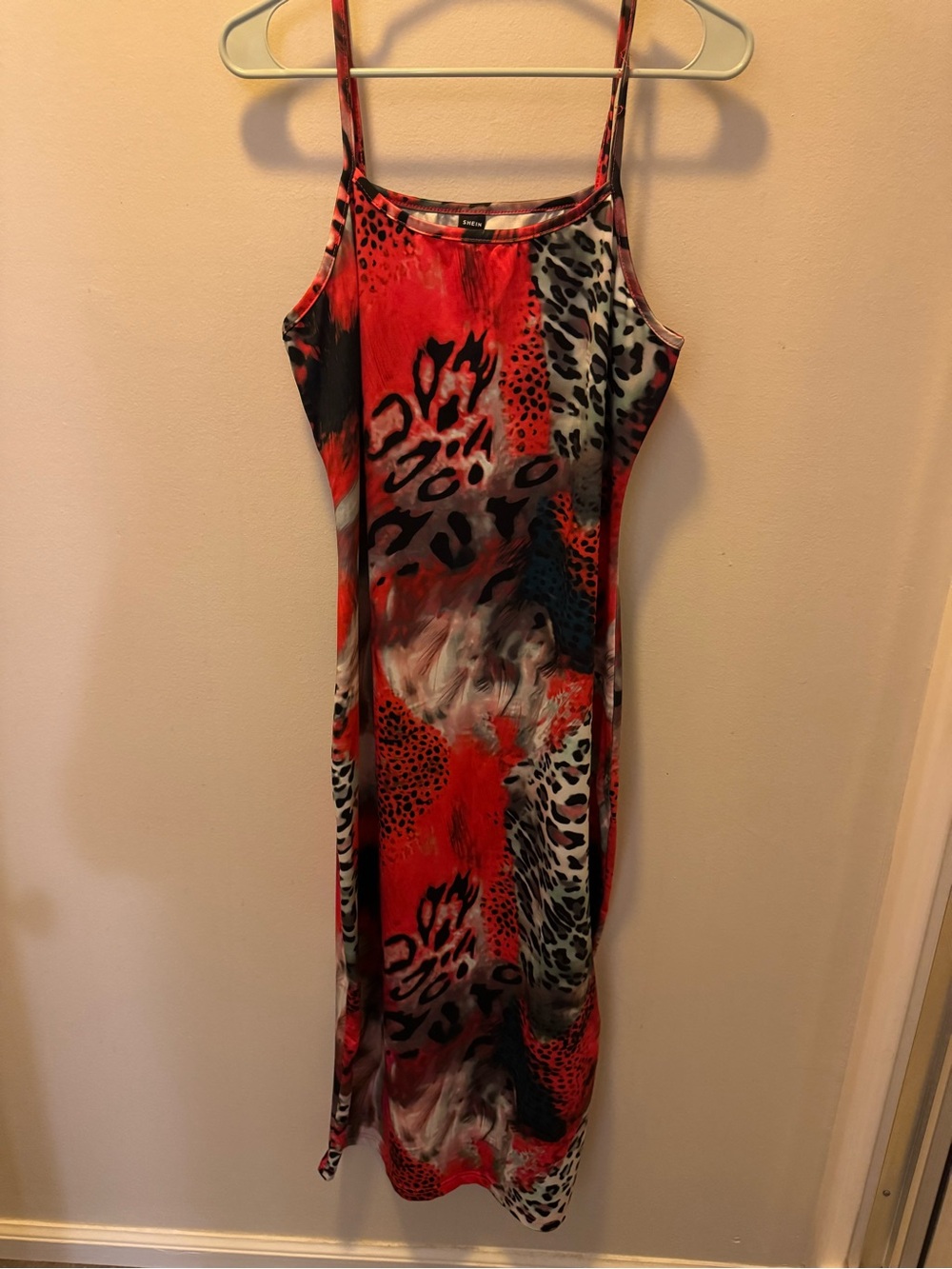 SHEIN Red and Black Animal-Print Maxi Dress